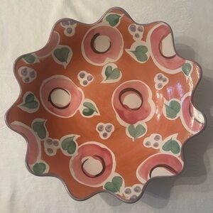 Fioriware Vintage Scalloped Hand Painted Floral Ceramic Bowl